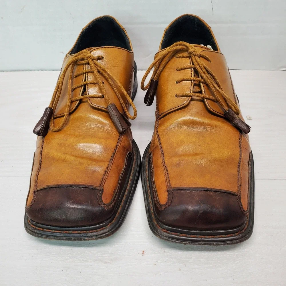 Stacy Adams Mens Tan Leather Oxford Dress Shoes Italy Size 7.5 Medium